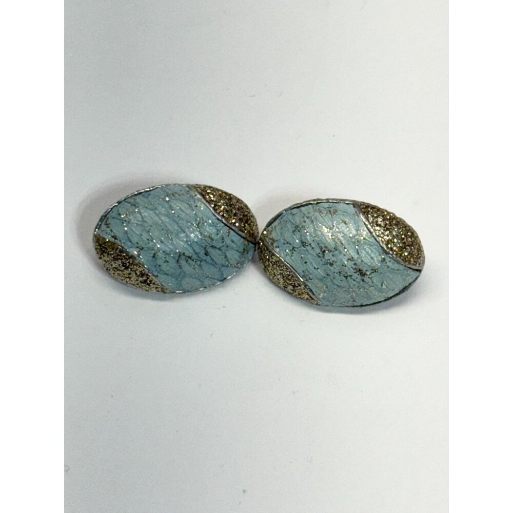 Vintage KMO blue sparkle clip on earrings - Picture 3 of 4